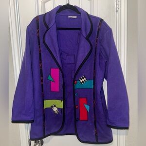 Lynn Murray vintage wool coat Colorful Purple Jacket with Geometric Patterns